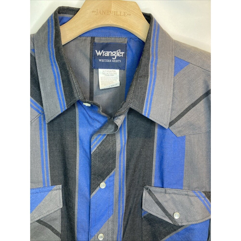 Wrangler Mens Pearl Snap Shirt XLT Western X-Long RanchWear Rodeo Cowboy VTG
